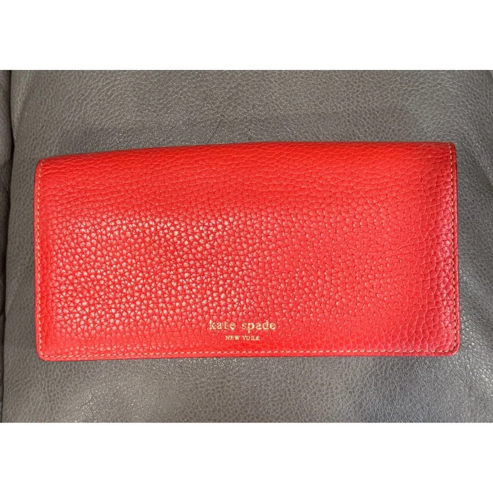 Kate Spade New York Red Pebbled Leather Tall Continental‎ Wallet Clutch